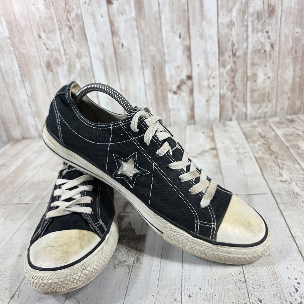 Converse One Star Mens 10 Black Canvas Low Top Sneakers 103639FT Skater Shoes - Picture 5 of 8